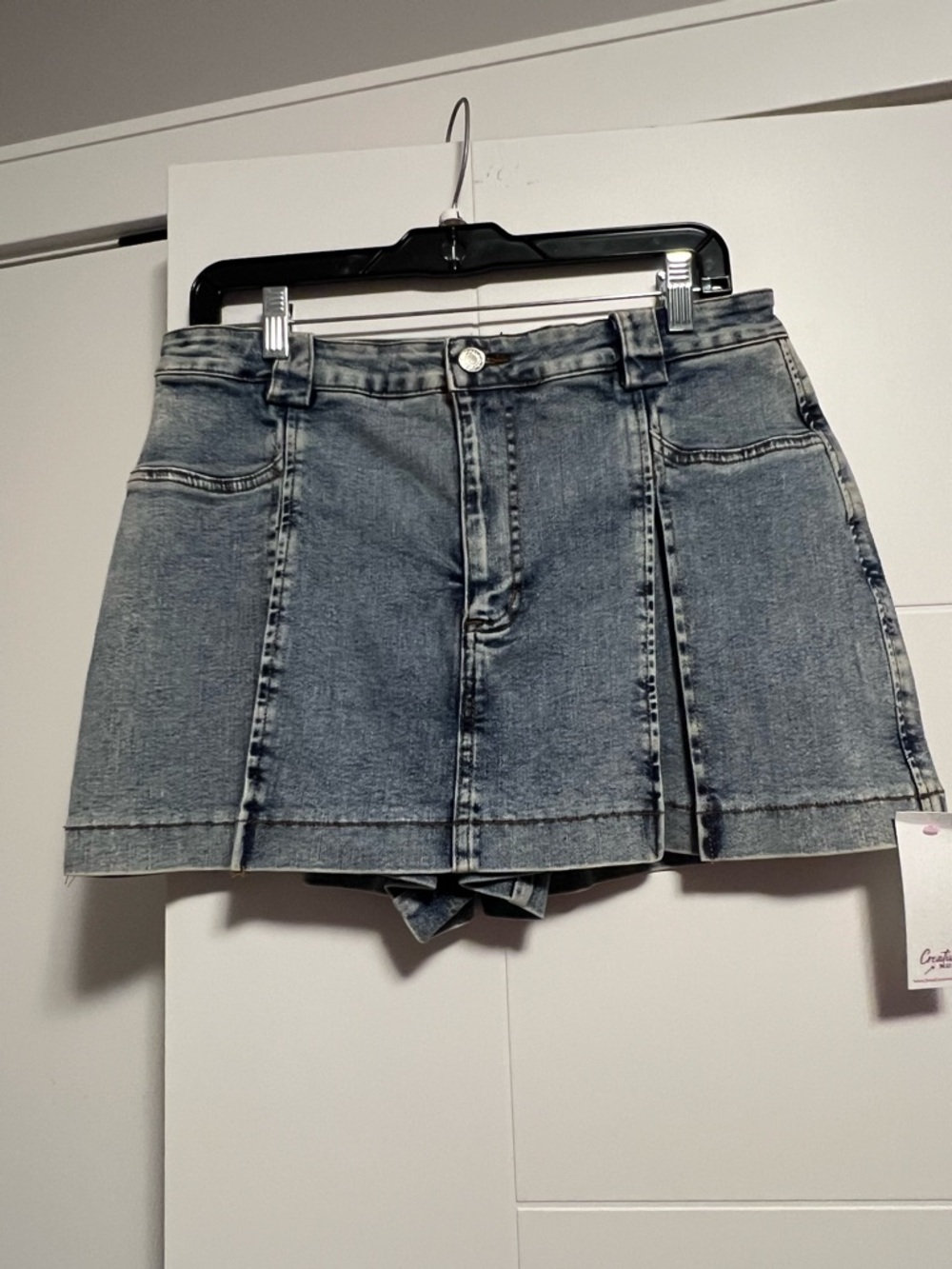 NWT Washed Blue Denim Pleated Mini Skort